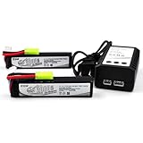 (2-Pack) 3S 11.1V 2000mAh 25C LiPo Battery with Mini Tamiya Connector for Airsoft G36C, CAR15, MP5A5, M249, MC51, FNP90, G3A4 Electric Toy Guns, Air Guns, Rifles