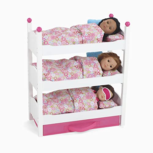 Emily Rose 18 Inch Doll Furniture | 18" Doll Triple Bunkbed Bunk Bed - Includes Clothes Storage Drawer & Doll Bedding | Compatible With Most 14"-19" Dolls #TOP4