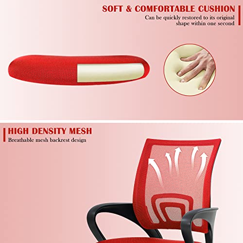 Office Chair Mesh Computer Chair Ergonomic Desk Chair Adjustable Height Modern Executive Chair With Lumbar Support Smooth Casters,Mid Back Task Chair Rolling Swivel Chair For Home And Work,Red #TOP4