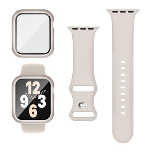 Raradev 3-in-1 per Cinturini Apple Watch 44mm con Custodia e Proteggi Schermo, Cinturino Sportivo in Silicone e Cover Protettiva con Vetro Temperato 9H per iWatch Serie 6/5/4/SE, Galassia
