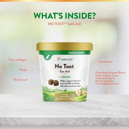 NaturVet – No Toot Gas Aid For Dogs Plus Fennel – 70 Soft Chews | Alleviates Intestinal Gas | Helps Reduce Stool & Urine Odors | 30 Day Supply NaturVet – No Toot Gas Aid For Dogs Plus Fennel – 70 Soft Chews | Alleviates Intestinal Gas | Helps Reduce Stool & Urine Odors | 30 Day Supply