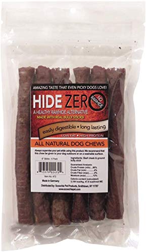 SCOOCHIE PET PRODUCTS Hide Zero Beef Sticks for Dogs Made with Real Bully | All Natural Beef & Bully Stick Combo Treats | No Rawhide Easily Digestible Dog Chews (6 Inch - 6 Pack)