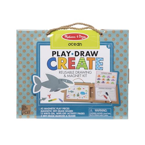 Melissa & Doug Natural Play: Play, Draw, Create Reusable Drawing & Magnet Kit – Ocean (42 Magnets, 5 Dry-Erase Markers) - FSC Certified