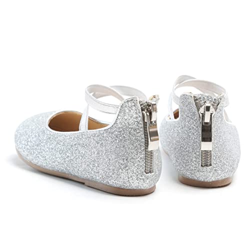Kiderence Little Toddler Girls Dress Shoes Ballerina Ballet Flats Kids Silver Mary Janes Size 8 #TOP6