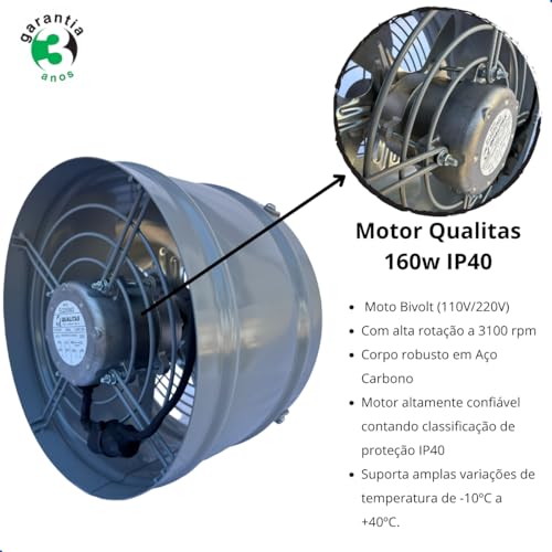 Exaustor Axial 25cm Industrial Qualitas Eq250m2 110V 220V Para Coifa Churrasqueira Dutos Cozinha