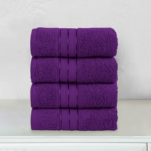 Image of Elegant Comfort Three Line Popcorn Towel Set for Bathroom 16 x 28 inches, Premium Hotel Quality 4-Pack Hand Towels, 100% Turkish Cotton, Soft and Durable, Quick Dry and Highly Absorbent, Purple
