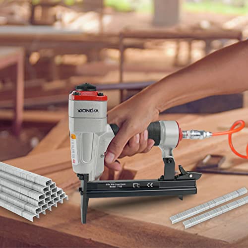 Dongya 7116L Pneumatic Upholstery Stapler With 10,000 Pcs Staples, 22 Gauge 1/4'' To 5/8'' Length, 3/8'' Crown Long Nose Staple Gun, Air Power Fine Wire Stapler For Upholstering & Furniture #TOP1
