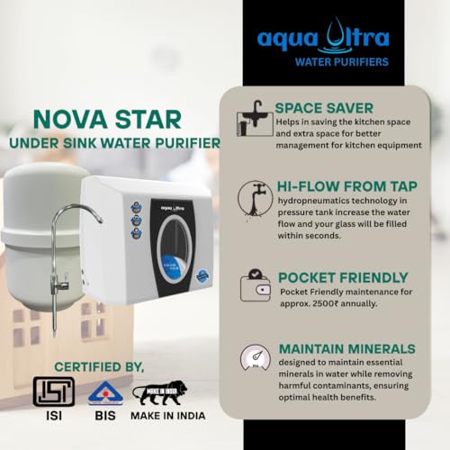 Image of AquaUltra Nova Star Under the Counter /Sink Water Purifier for Home - ISI Certified, 10L Pressure Tank, Advanced RO +UV+Copper Mineral Filtration, Perfect for Tanker, Borewell & Municipal Water Supply