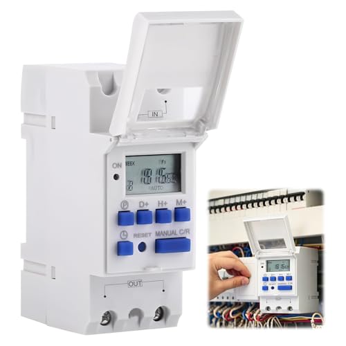 Minuterie Numérique Interrupteur Horaire Programmable Hebdomadaire Montage sur Rail DIN Écran LCD pour Contrôle Automatique et Économie d'Énergie...