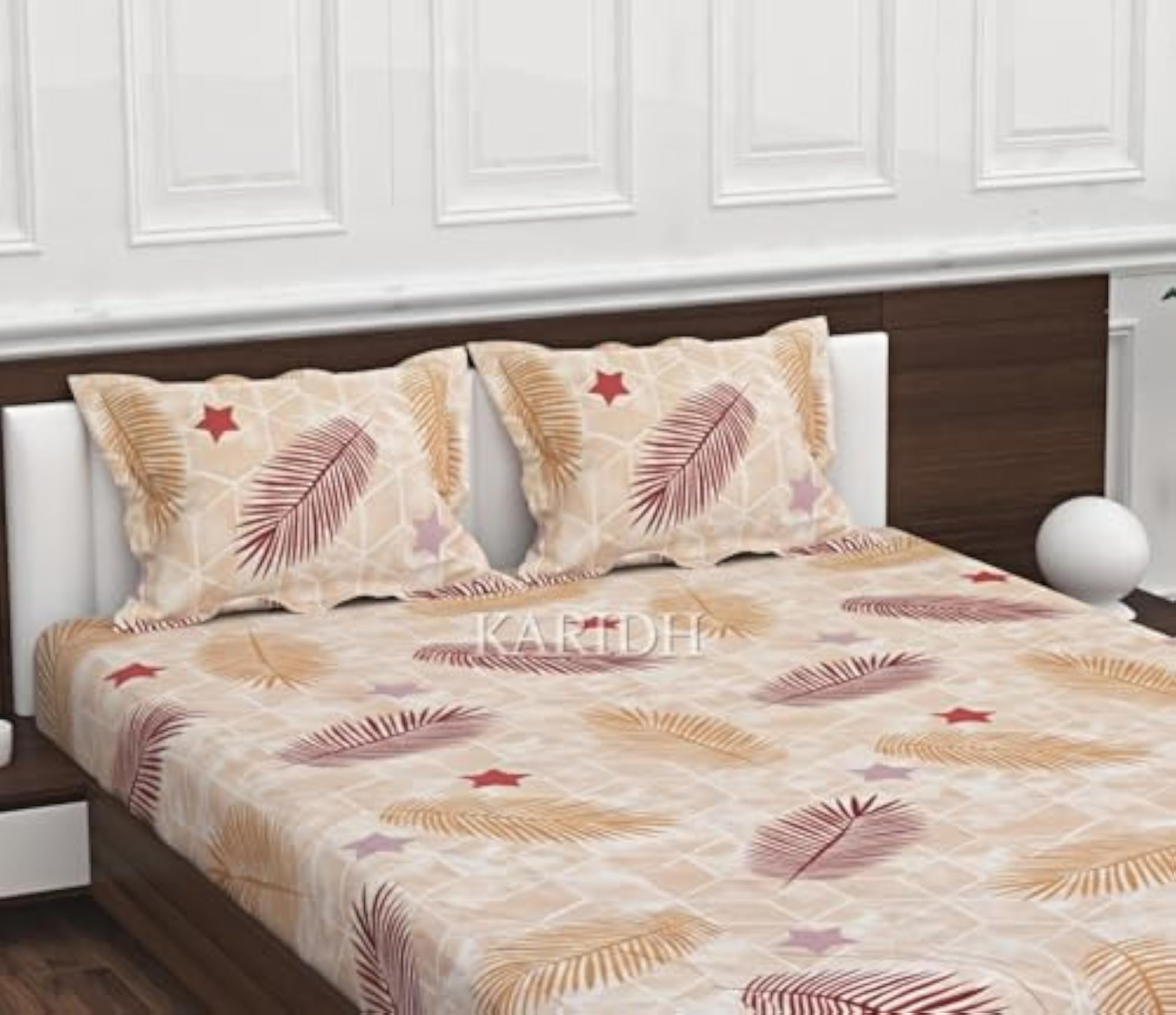 320 TC Cotton Elastic Fitted Queen Size Bedsheet with 2 Pillow Covers