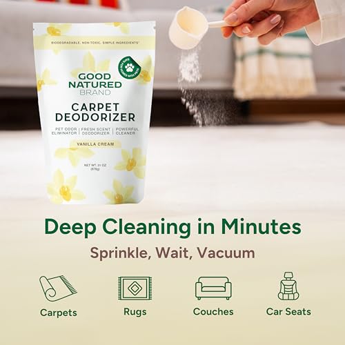 Image of Good Natured Brand | Carpet Deodorizer & Freshener Powder | 31 oz Pet Odor Eliminator for Strong Odor & Pet Urine | Fresh Natural Vanilla Cream Scent | Safe for Homes with Pets