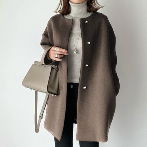 Straight Coat,Women's Single-Breasted Coat Long Trench Coat, Mid-Length Pea Coats Solid Color Cardigan3