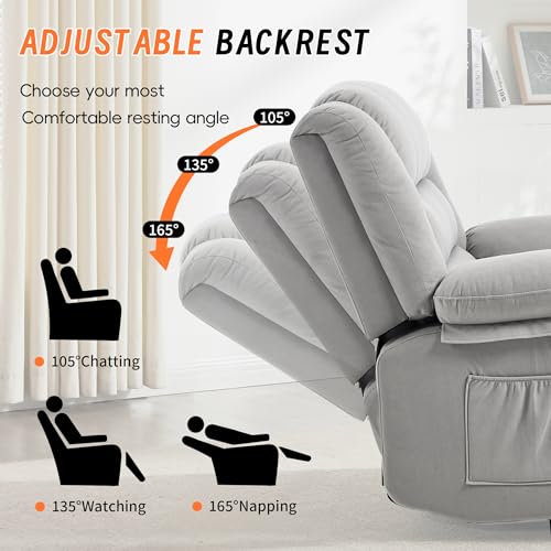 Image of Rocking Recliner Chair for Adults, 360 Swivel Rocker Recliner with Massage and Heating, Manual Glider Rocking Chair with Cup Holders for Living Room Bedroom Nursery(Light Gray)