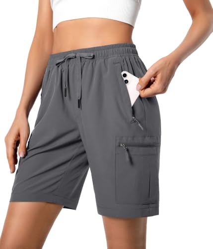 Hugut Women's Lightweight Hiking Cargo Shorts Quick Dry with Zipper Pockets