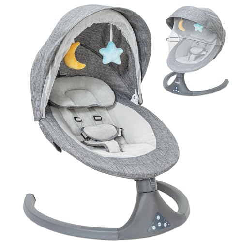 Image of 2-in-1 Baby Swing and Bouncer - Electric Baby Swing for Infants to Toddlers, Bluetooth Enabled w/Remote Control, 10 Music, 5 Speed, 3 Recline Positions, Ideal Baby Swing for Infants 0-9 Months, Grey
