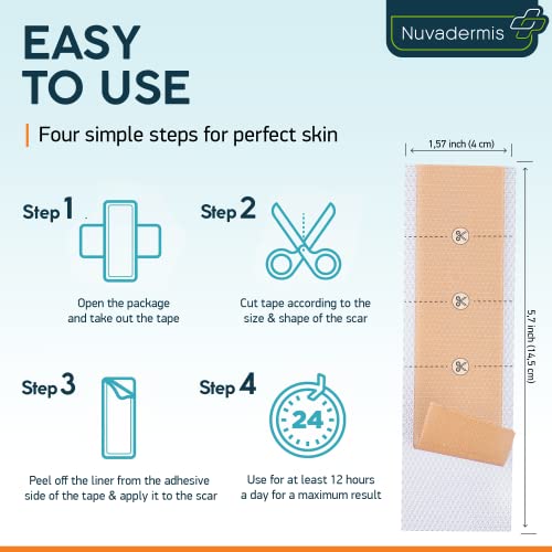 NUVADERMIS Silicone Scar Sheets, Tape, Strips USA Tested Healing