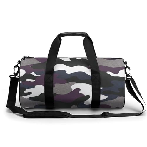 Camouflage Grau Sport Duffel Bag Sporttasche Reisetasche Handgepäck Tasche Schwimmtasche Weekender Bag 45x23x23cm