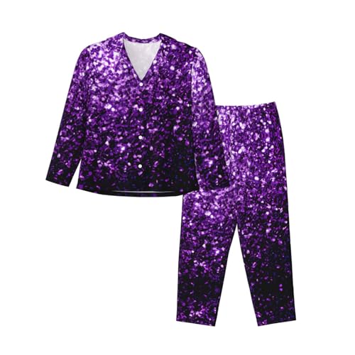 Pyjama 2 pièces violet pailleté ensemble de nuit manches longues femme