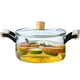 Clear Glass Simmer Pot, 2.5L/85oz Glass Pots for Cooking on Stove, Glass Cooking Pot with Lid, Heat-resistant Borosilicate Glass Saucepan for Cooking, Soup, Milk, Tea β Anti-Scald Handles