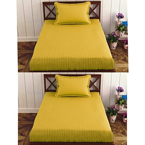 Image of Prime Collection 295 TC Combo Pack of 2 Single Sized (90x60) Satin Striped Bedsheet with 2 Pillow Cover Long Lasting Single Bedsheet for Hotel, Hospital and Home Use