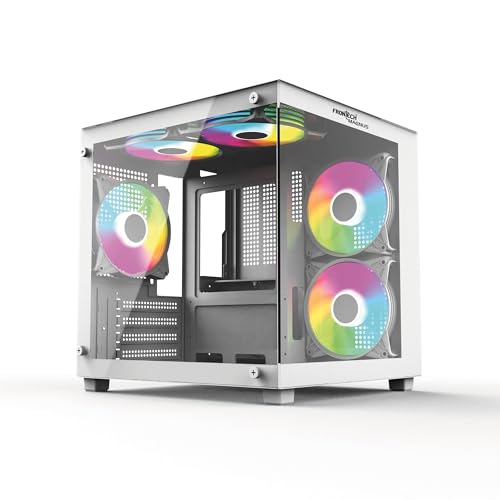 Image of Frontech Magnus Gaming Computer Cabinet | Micro-ATX /Mini-ITX | Tempered Glass Front & Side Panel | 5 RGB Fans | USB 3.0 | Liquid Cooling Support (FT-4384, White)