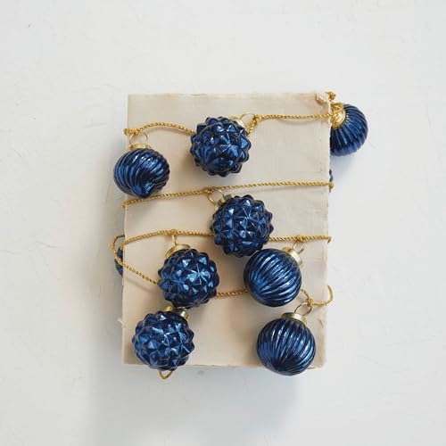 Creative Co-Op Embossed Mercury Glass Ornament Garland with Gold Cord, Dark Blue by Creative Co-op - Image 3