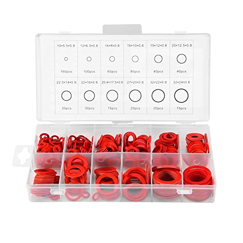 Fowecry Set di 600 rondelle in fibra, 12 misure, in acciaio rosso, kit di rondelle in fibra di carta, guarnizione ad piatto, kit assortimento