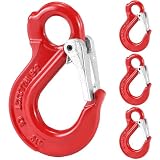 QWORK Clevis Slip Hook G80 Eye Hoist Sling Hook, 4 Pack 1.2 Tons Break Point 4,500 LBs Forged Steel Red...