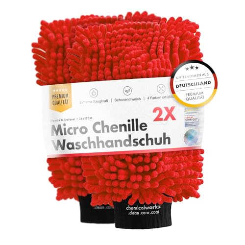 Chemicalworkz® Chenille Wash Mitt (2er Set) - Autowaschhandschuh - extra saugstark, ultraweiche Microfaser - entfernt hartnäckigen Schmutz mühelos - Mikrofaser Auto Waschhandschuh Zottelhandschuh