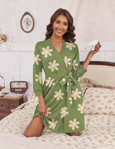 Image of HOTOUCH Womens Robe Lightweight Short Knit Bathrobe Soft Ladies Sleepwear with Pockets