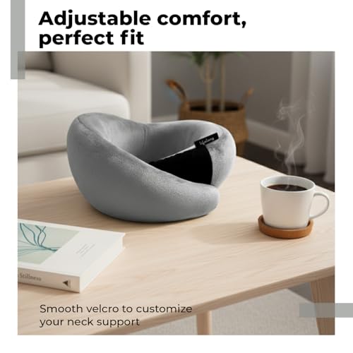 Image of Lifelong Neck Pillow for Travelling | Memory Foam Neck Rest for Sleeping in Airplane & Car | Soft & Comfortable Neck Support | Adjustable Velcro Straps & Travel Pouch | Ideal for Office & Home (Grey)