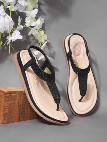 Image of Bata Comfit 5616 Diamonte Sandal 2.0 Black Sandals Shoes for Women|Everyday|Running|Walking|Comfortable Fit|Fashionable
