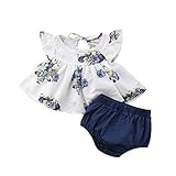 Caractéristique: Robe à manches volantées à manches flottantes avec motif floral, nœud papillon à l'arrière, pantalon bleu uni assorti, la taille élastique rend votre petite fille confortable.Vêtements fille 12-18 mois, vêtements bébé fille, tenues bébé f
