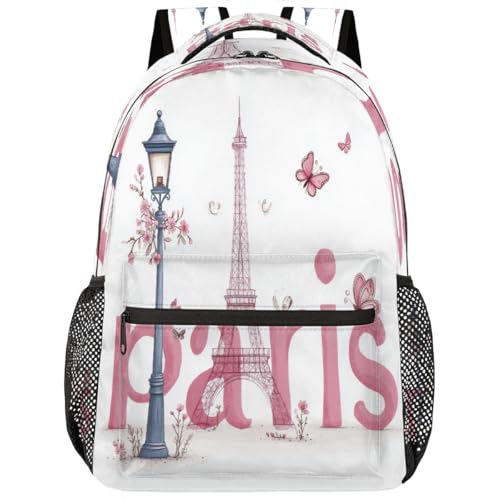 Mochila escolar París rosa para portátil y estudiantes de secundaria o universidad
