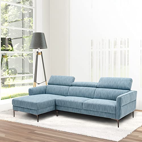 Giantex L-Shaped Sofa Couch, 3-Seat Upholstered Sofa With Wide Chaise Lounge, Adjustable Headrest, Sturdy Metal Legs, Modern Sectional Sofa For Living Room, Apartment, Condo, Blue #TOP1
