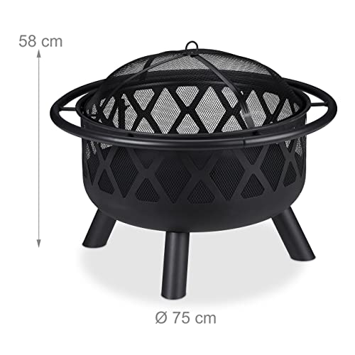 Relaxdays Braciere Con Griglia Per Carbonella, D: 75 Cm, Parascintille & Attizzatoio, Arredo Da Esterno, Metallo, Nero - 4