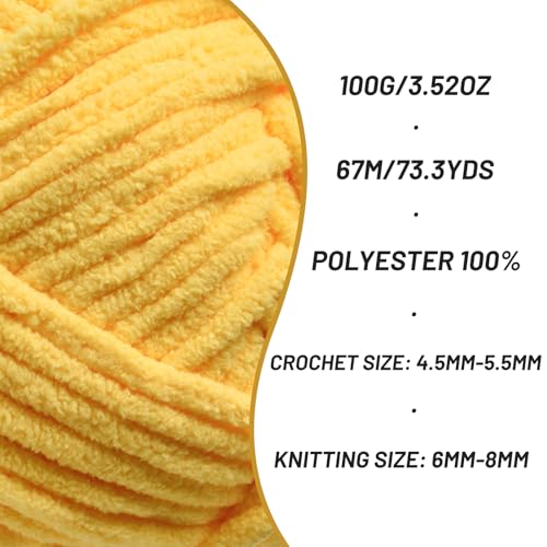 Image of 3 Pack Chunky Chenille Yarn for Crocheting, Baby Yarn for Crocheting Soft Blankets, Bulky Yarns for Crochet Amigurumi, 300g (223yds) Fluffy Velvet Yarns for Hand Knitting (3 Yellow)