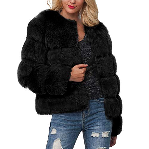 Womens Warm Faux Fur Coat Ladies Solid Jacket Winter Gradient Parka Outerwear (X-Large, Black)