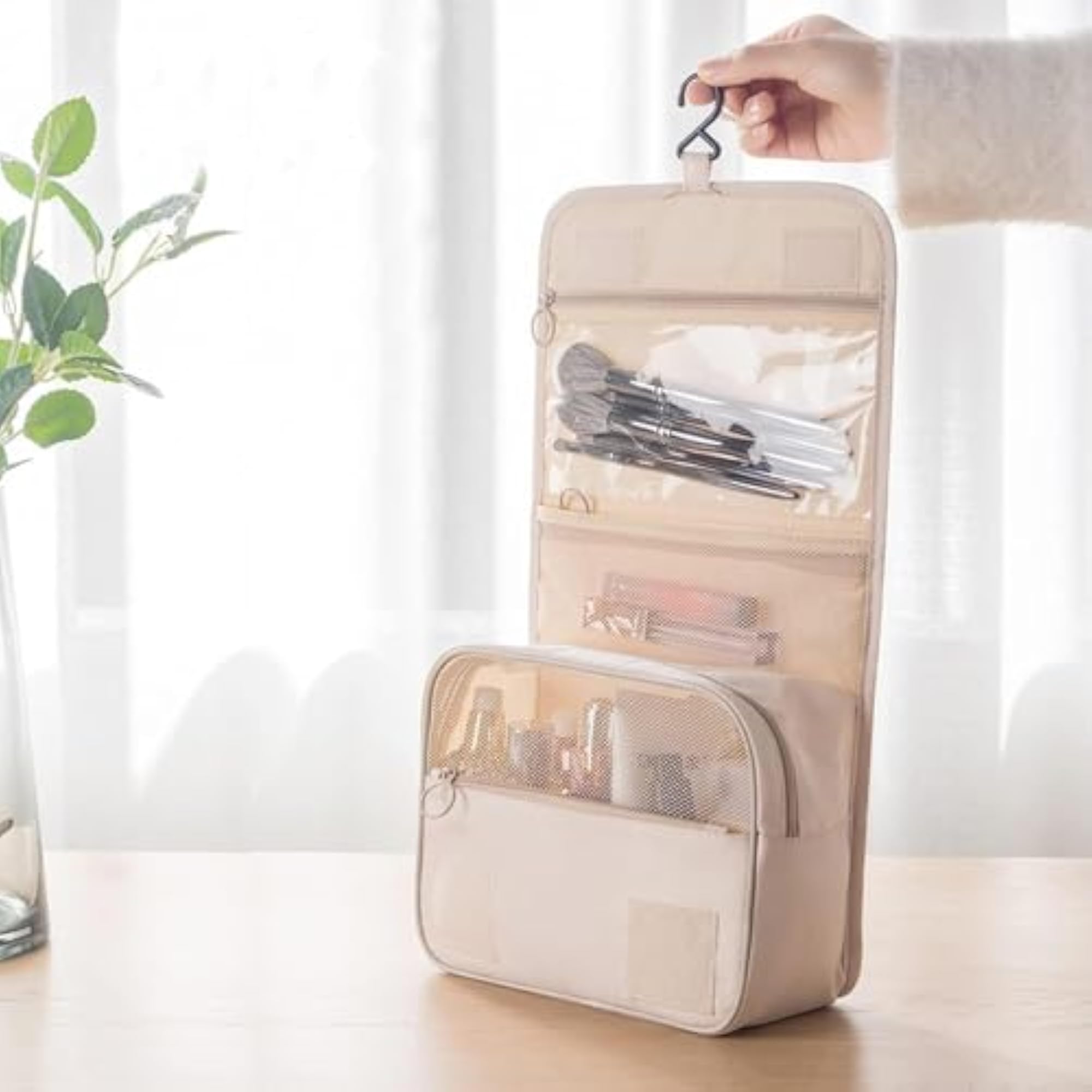 Portable Travel Toiletry Bag with Hanging Hook, Waterproof Cosmetic Case