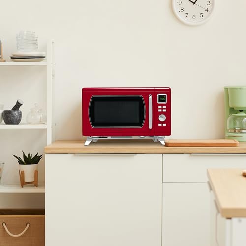 Nostalgia Mid-Century Retro Countertop Microwave Oven - Large 900-Watt - 0.9 cu ft - 8 Pre-Programmed Cooking Settings - Digital Clock - Kitchen Appliances - Red