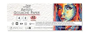 Zen Sangam Artists' Gouache Papers Sheets, 300 GSM Cold Pressed Rough Grain Surface, Acid Free, A3 Size (42x29.7cm) - 6 Sheets for Gouache, Watercolor, Acrylic, Ink and Mixed Media