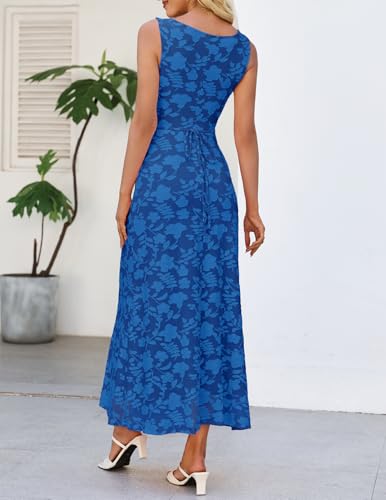 MEROKEETY Womens Summer Floral Maxi Dress 2026 Sleeveless Formal Bodycon Bridal Shower Elegant Wedding Guest Long Dresses, RoyalBlue, X-Large — view 4