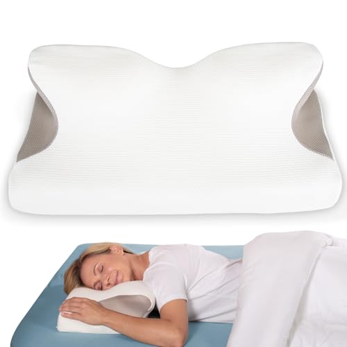 ELONEO Nackenstützkissen Visco: Nackenkissen inkl. Bezug, Seitenschläfer-Kopfkissen mit Memory Foam, 60x32 cm