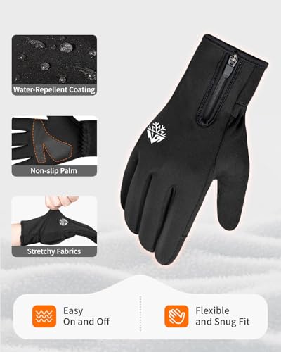 Image of RIGWARL Warm Kids Winter Gloves for Boys Girls, Water-Resistant Touchscreen Gloves with Zipper Cuff, Gifts for Kids Christmas