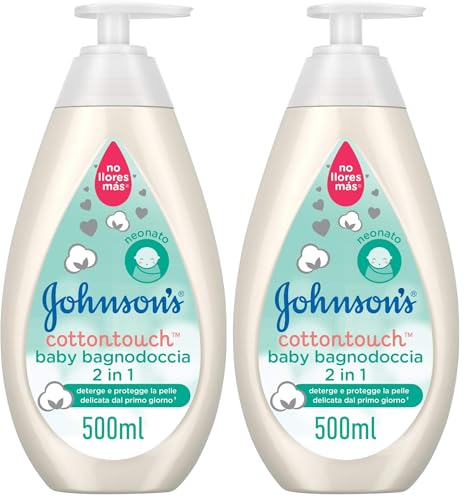Johnson's Baby, Cottontouch - Baño de ducha 2 en 1, para niños y recién nacidos, con algodón real, sin colorantes sulfatos ni alcohol, sin lágrimas, 500 ml (Paquete de 2)