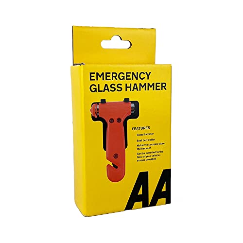 AA Emergency Car Window/Glass Hammer Seatbelt Cutter Rescue Tool AA6240 - Essential For Quick Vehicle Escape With Mounting Screws And Bracket Red