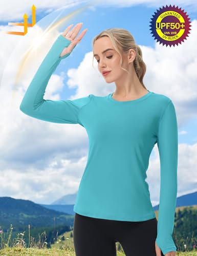 Image of Women's Long Sleeve UPF 50+ UV Sun Protection Shirts Athletic Rash Guard Swim Shirt /Hoodie for Outdoor Diving Hiking