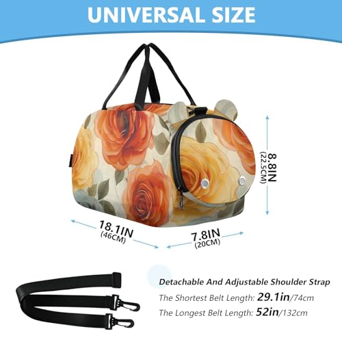 Duffle Bag Kids Gym Bag with Shoes Compartment & Wet Separation Overnight Travel Duffel Bag Blue White Flower Ink for Girl Boy3