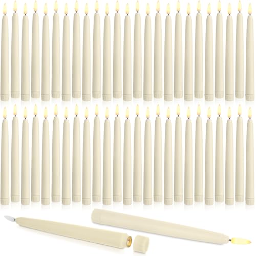 Image of Baquler 50 Pcs Flameless Taper Candles LED Taper Candles Flickering Bulk Ivory LED Candlestick for Easter Wedding Church Halloween Christmas Party Decor Table Centerpiece, 8.5 in, No Batteries
