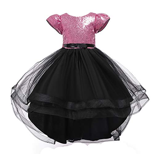 Robe de princesse pour fille avec traîne amovible et paillettes roses